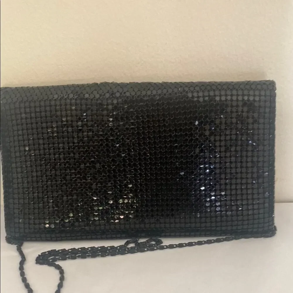 Jotta Black Aluminum Mesh Evening Bag w/ Chain Strap Bow 10x6x1 and 18” Drop